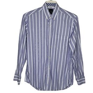 Tailorbyrd Shirt Men Medium Blue White Stripe Button Down Casual Business Preppy